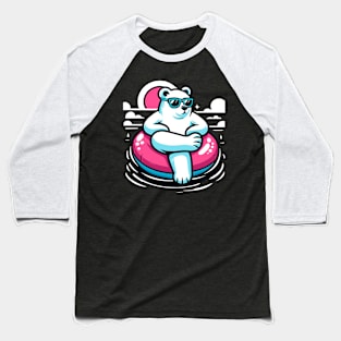 Pool Party White Bear Pink Float Novelty Funny Bear Baseball T-Shirt